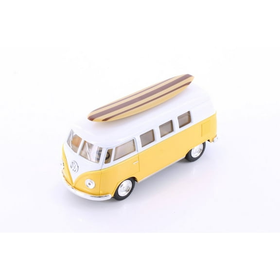 1962 Volkswagen Classic Bus w/ Surfboard, Yellow - Kinsmart 5060DS1 - 1/32 scale Diecast Car