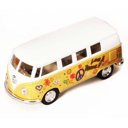 1962 Volkswagen Classic Bus with Decals, Yellow - Kinsmart 5060DF - 1/32 scale Diecast Model Toy Car (Brand New, but NOT IN BOX)