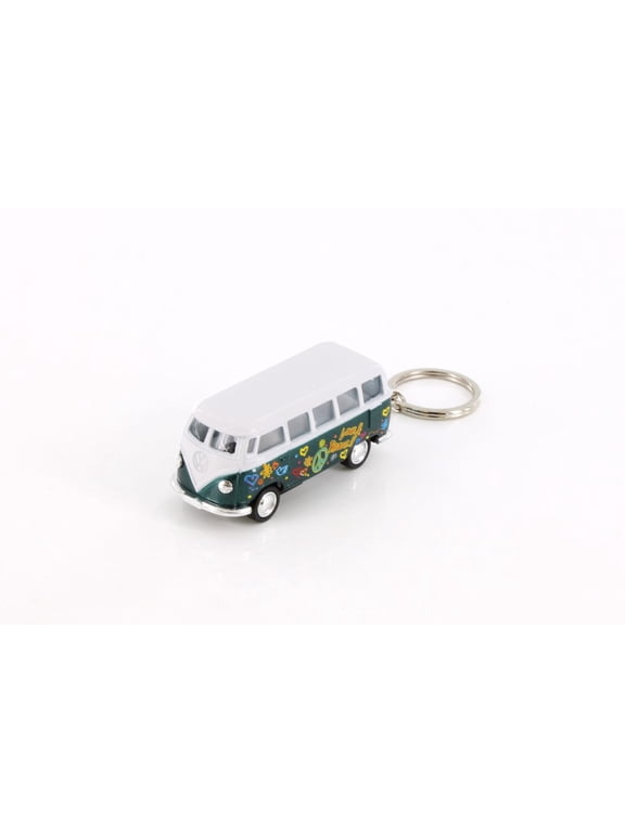1962 Volkswagen Classical Bus Key Chain with Decals, Green - Kinsmart 2542DFK - Diecast CarResin