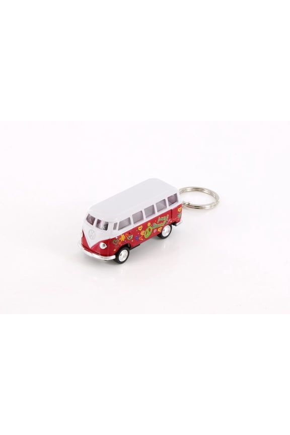 1962 Volkswagen Classical Bus Key Chain with Decals, Red - Kinsmart 2542DFK - Diecast Model CarPlastic