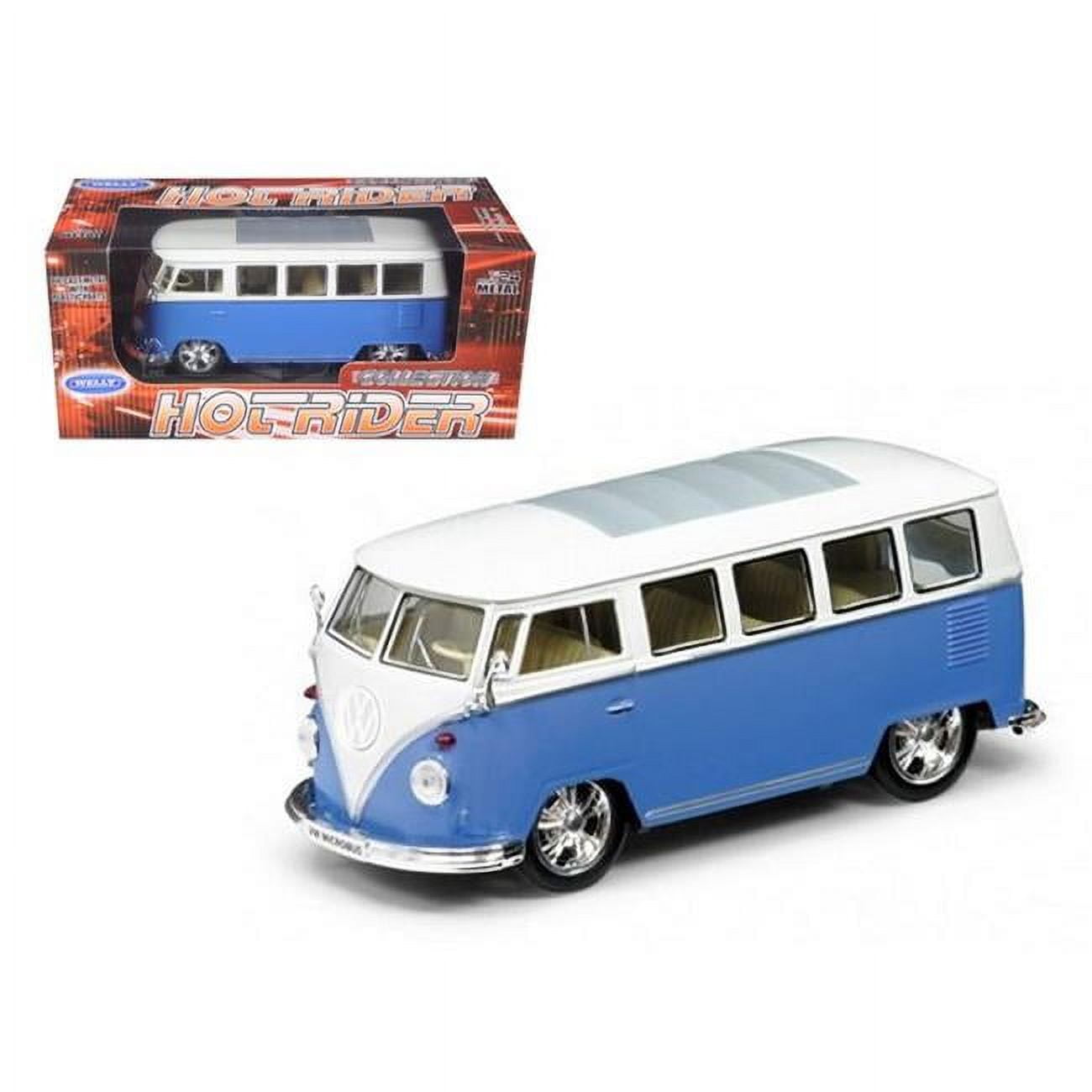 1962 Volkswagen Classical Bus Low Rider Blue 1/24 Diecast Car