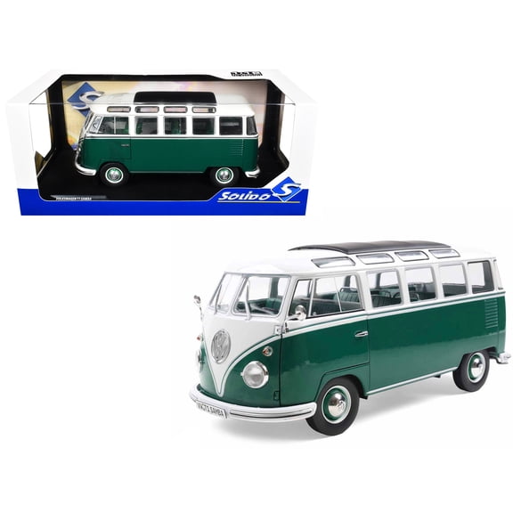 1962 Volkswagen T1 Samba Bus Green and White 1/18 Diecast Model Car by Solido