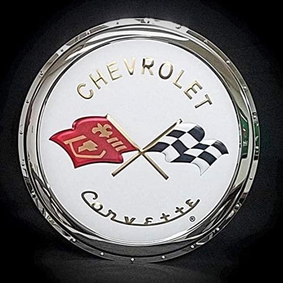 1963-1967 C2 Corvette Crossed Flags Stainless Steel Wall Hanging Sign - 22"