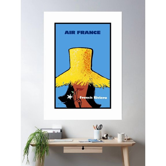 1963 Air France French Riviera Travel Poster Poster Wall Art, Modern Wall Decor For Living Room Bedroom, 8x12 UNFRAMED