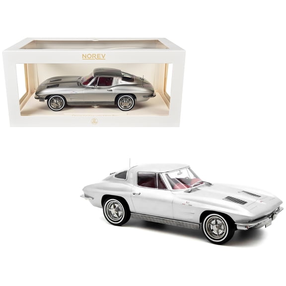1963 Chevrolet Corvette Sting Ray Sebring Silver Metallic with Red Interior 1/18 Diecast Model Car by Norev