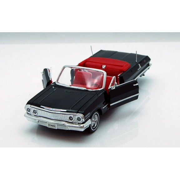 1963 Chevy Impala Convertible, Black - Welly 22434 - 1/24 scale Diecast Model Toy Car