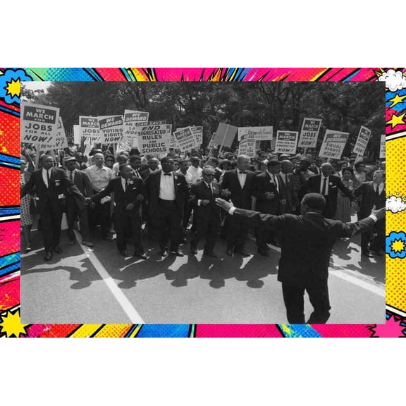 1963 Civil Rights March Washington DC MLK - Pop Art Edition | 12x18 Inch Laminated Poster | Vibrant Colors & Stunning Detail Wall Art