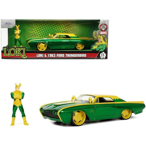 1963 Ford Thunderbird w/ Loki Figure, Marvel Cars - Jada Toys 33357 - 1/24 scale Diecast Car