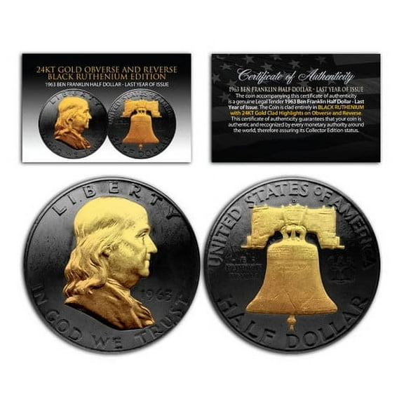 1963 Franklin Half Dollar Black Ruthenium w/ 24KT Gold Clad Highlights