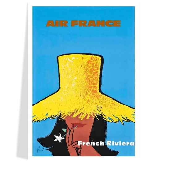 1963 French Riviera Poster Print, Vintage Travel Art, Côte D’azur Wall Decor, Mid Century Airline Poster, Summer Beach Decor, Free Shipping, Poster Only