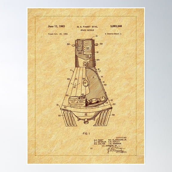 1963 Space Capsule Patent Poster Wall Art, Modern Wall Decor, 8x12 UNFRAMED