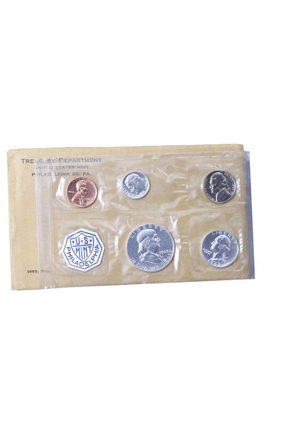1963 U.S. Mint Proof Set - 5 Coins with 90% Silver Dime, Quarter and Half Dollar