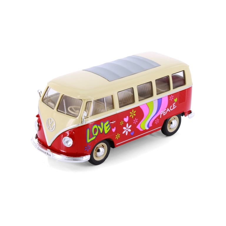 1963 Volkswagen Classical T1 Bus w/ Love/Peace Decals, Red - Welly