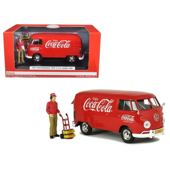1963 Volkswagen T1 Coca Cola Cargo Van with Delivery Driver 1/24 Diecast Model Car by Motor City Classics