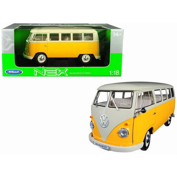 1963 Volkswagen T1 Microbus Yellow and Cream 1/18 Diecast Model by Welly