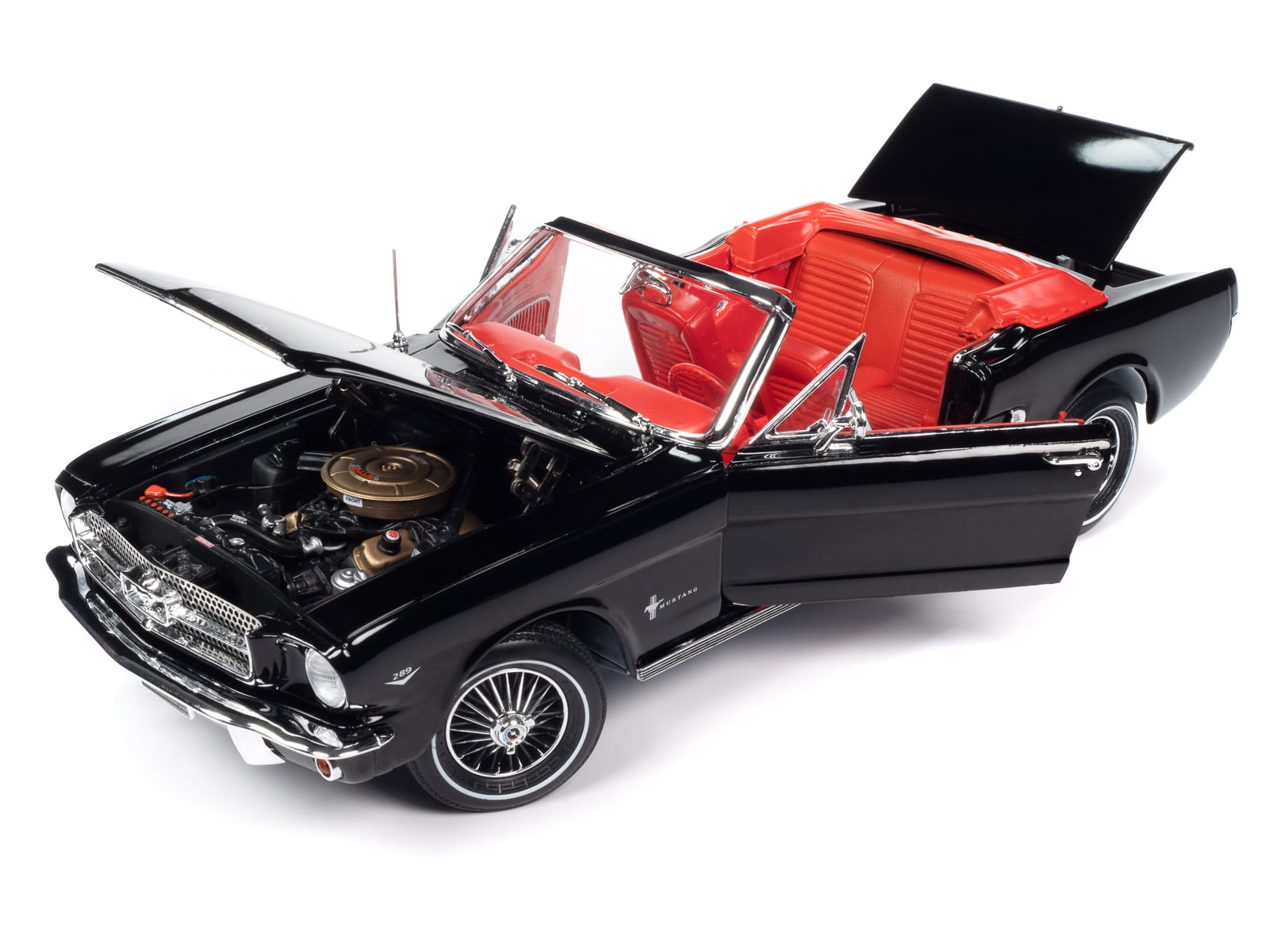 1964 1/2 Ford Mustang Convertible Black with Red Interior Diecast Model