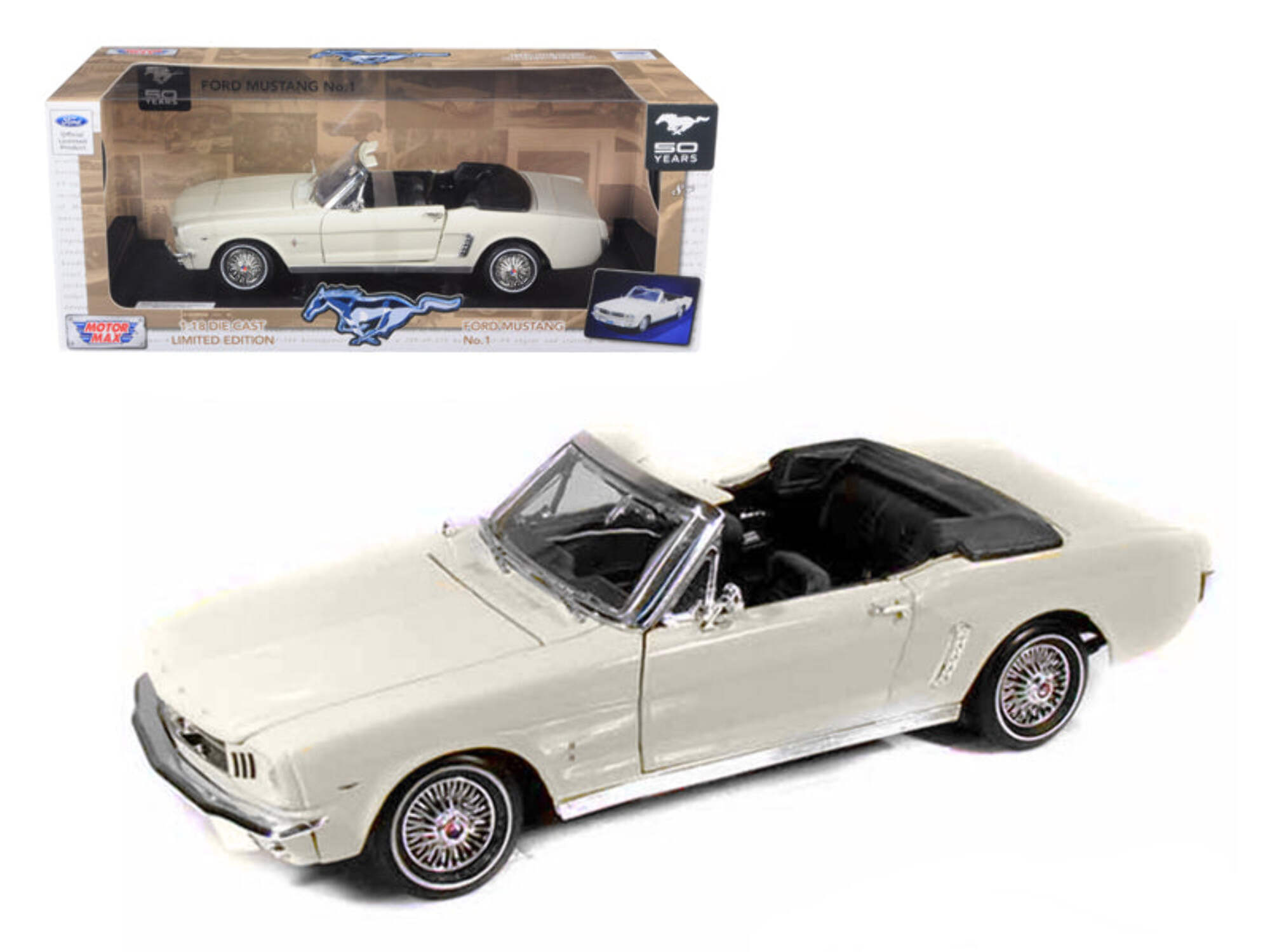 1964 1/2 Ford Mustang Convertible Cream 1/18 Diecast Car Model by ...