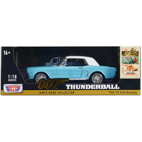 1964 1/2 Ford Mustang Light Blue with White Top James Bond 007 "Thunderball" (1965) Movie Collection" Series 1/18 Diecast Model Car by Motormax