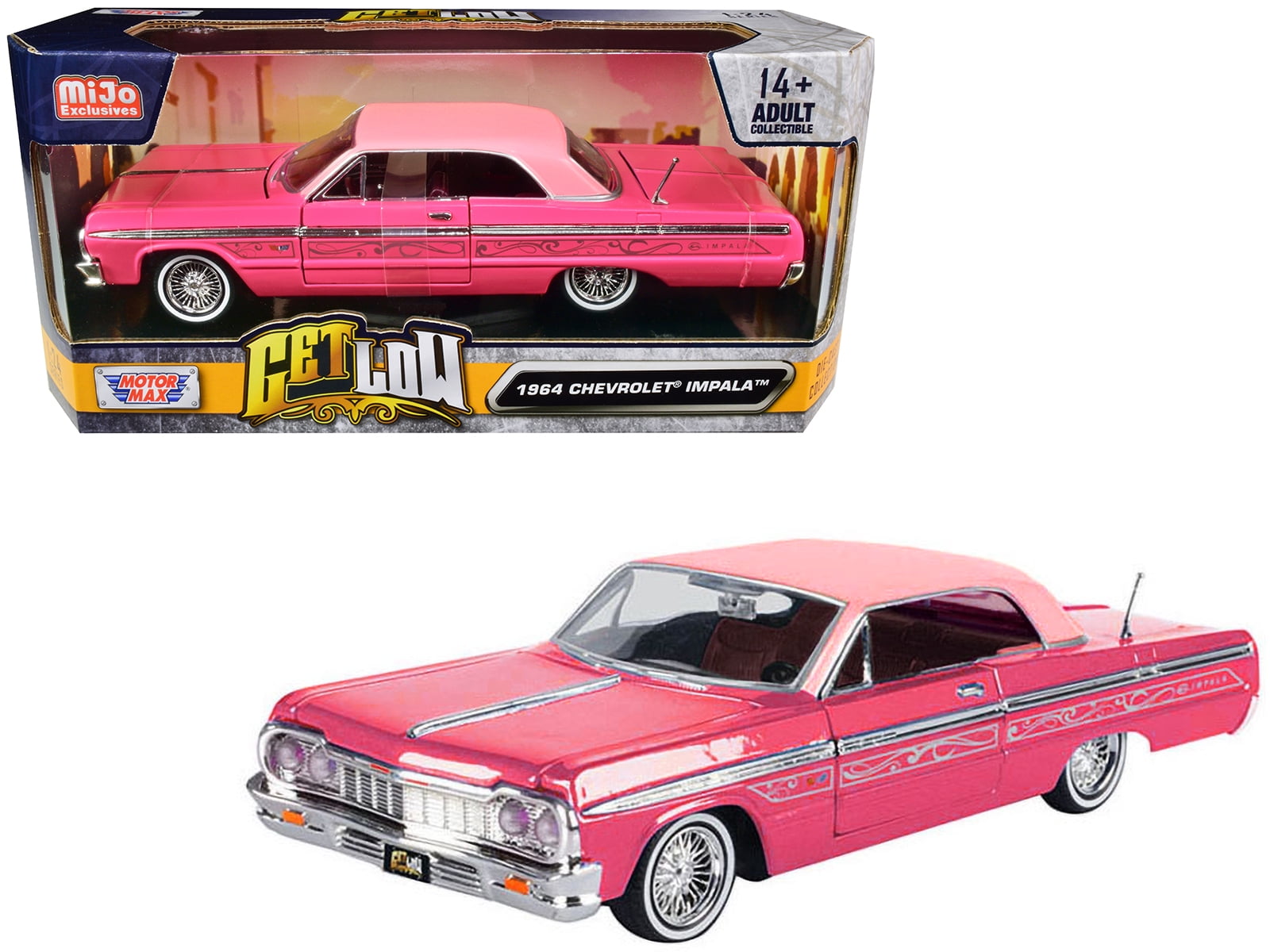 ミニカー CHEVY IMPARA 1964 Chevrolet Impala Lowrider Hard Top Pink with Graphics & Light