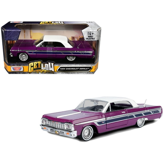 1964 Chevrolet Impala Lowrider Hard Top Purple Metallic with White Top "Get Low" Series 1/24 Diecast Model Car by Motormax