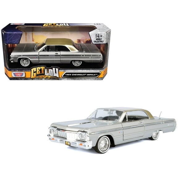 1964 Chevrolet Impala Lowrider Hard Top Silver Metallic with Gold Metallic Top "Get Low" Series 1/24 Diecast Model Car by Motormax