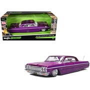 1964 Chevrolet Impala SS Lowrider Candy Purple with Graphics and White Interior Lowriders 1/26 Diecast Model Car by Maisto