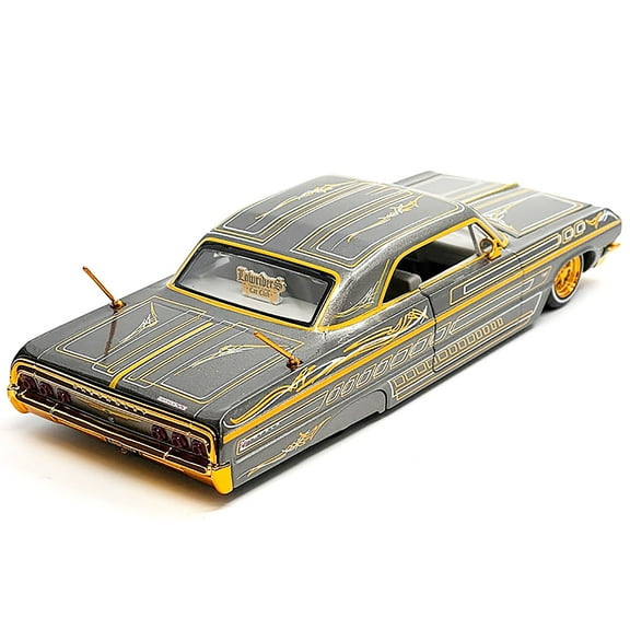 1964 Chevrolet Impala SS Lowrider Gray Metallic with Gold Graphics "Lowriders" "Maisto Design" Series 1/26 Diecast Model Car by Maisto