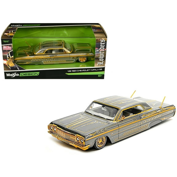 1964 Chevrolet Impala SS Lowrider Gray Metallic with Gold Graphics "Lowriders" "Maisto Design" Series 1/26 Diecast Model Car by Maisto