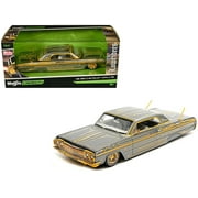 1964 Chevrolet Impala SS Lowrider Gray Metallic with Gold Graphics Lowriders Maisto Design Series 1/26 Diecast Model Car by Maisto