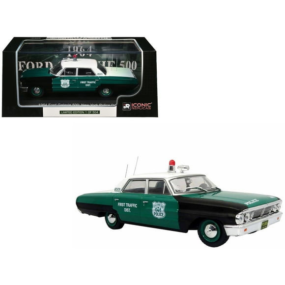 1964 Ford Galaxie 500 Police Car "NYPD" Black and Green with White Top Ltd Ed to 504 pcs 1/43 Diecast Model by Iconic Replicas