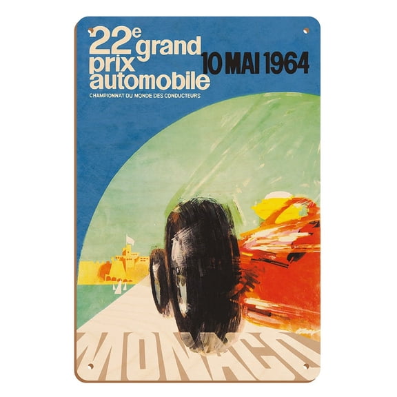 1964 Monaco Grand Prix - Ferrari 156 F1 - Vintage Racing Poster by Michael Turner - 8 x 12 inch Vintage Wood Art Sign