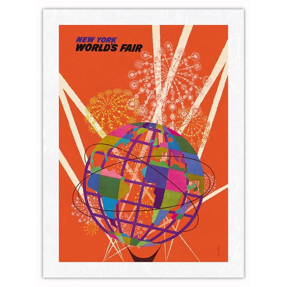 1964 New York World’s Fair - The Unisphere Globe - Vintage Travel Poster by David Klein c.1964 - Japanese Unryu Rice Paper Art Print (Unframed) 18 x 24 in