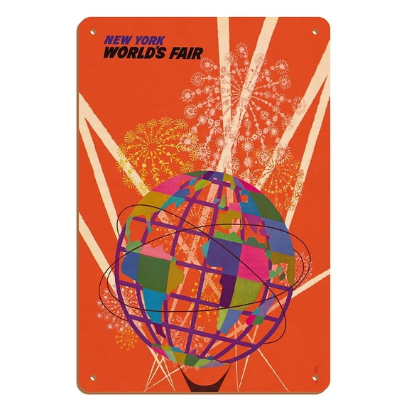 1964 New York World’s Fair - The Unisphere Globe - Vintage Travel Poster by David Klein c.1964 - 8 x 12 inch Vintage Wood Art Sign