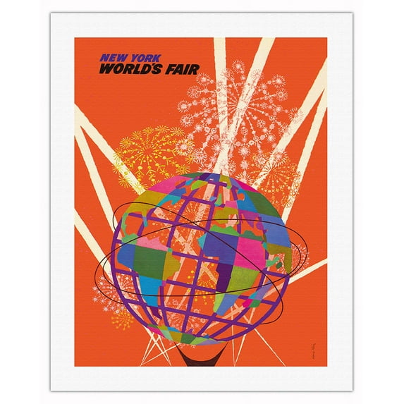 1964 New York World’s Fair - The Unisphere Globe - Vintage Travel Poster by David Klein c.1964 - Fine Art Rolled Canvas Print 20in x 26in