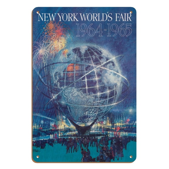 1964 New York World’s Fair - Unisphere Globe - Vintage Travel Poster by Bob Peak - 8 x 12 inch Vintage Wood Art Sign