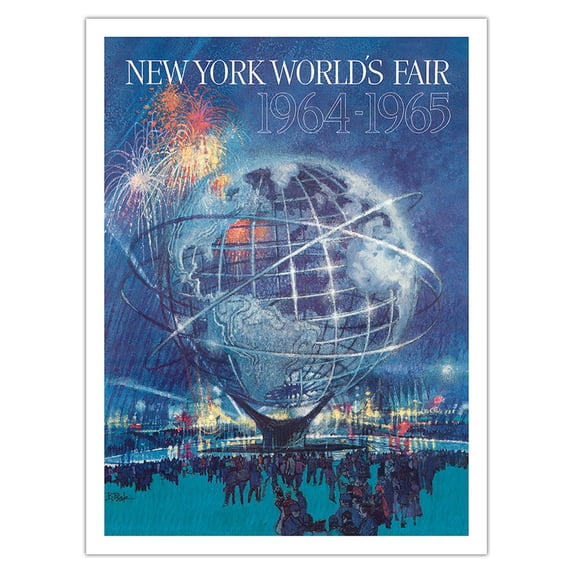 1964 New York World’s Fair - Unisphere Globe - Vintage Travel Poster by Bob Peak - Bamboo Fine Art 290gsm Paper Print (Unframed) 24x32in