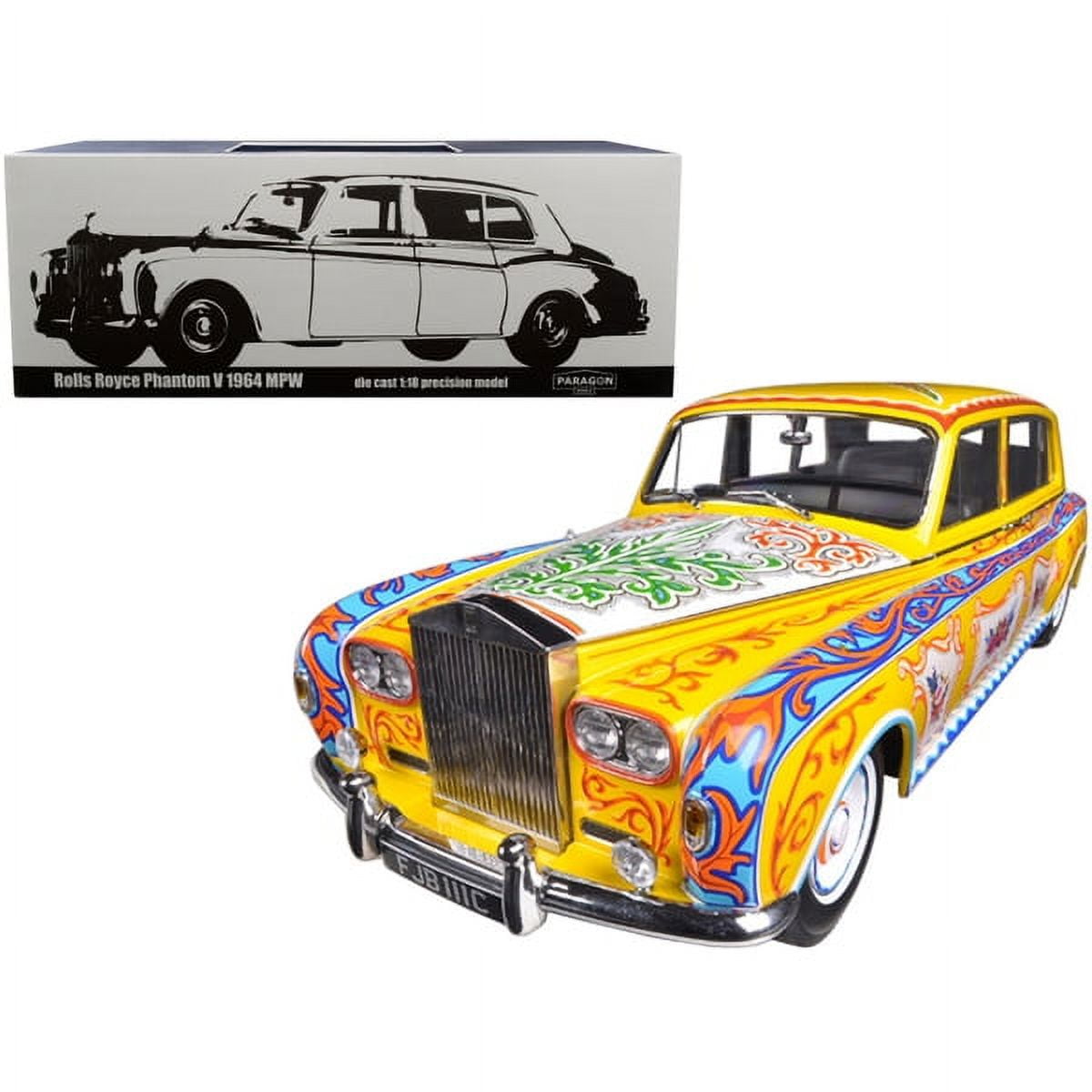 1964 Rolls Royce Phantom V Rhd (right Hand Drive) John Lennon Yellow With Graphics 1/18 Diecast Model Car By Paragon 98212