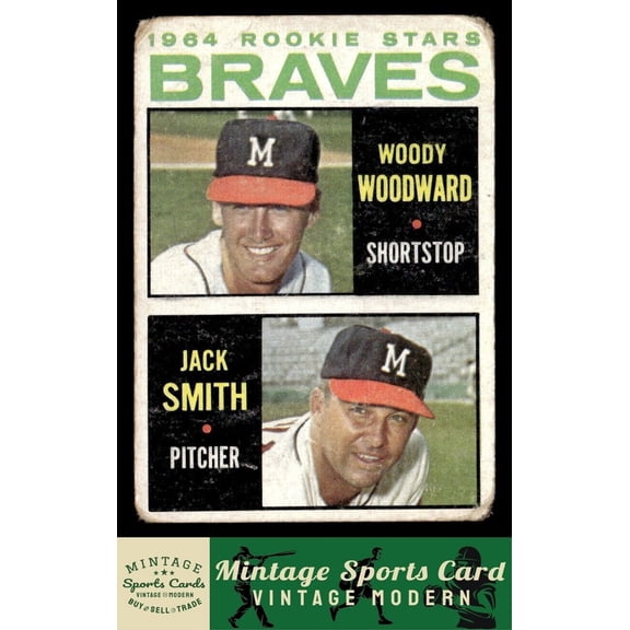 1964 Topps Milwaukee Braves Rookie Stars RC #378 Woody Woodward Jack Smith Baseball Card