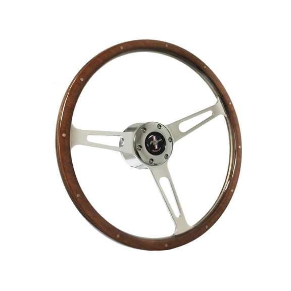 1965-1967 Ford Mustang; VSW 6 Bolt Deluxe Rivetted Wood Steering Wheel Kit, Running Pony Emblem