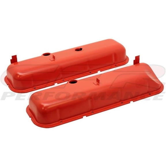 1965-72 Chevy Big Block 396-427-454 Tall OEM Style-Recessed Corner Steel Valve Covers - Orange