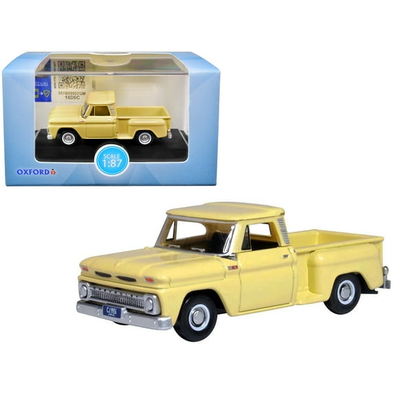 1965 Chevrolet C10 Stepside Pickup Truck Yellow 1/87 (HO) Scale Diecast Model Car by Oxford Diecast
