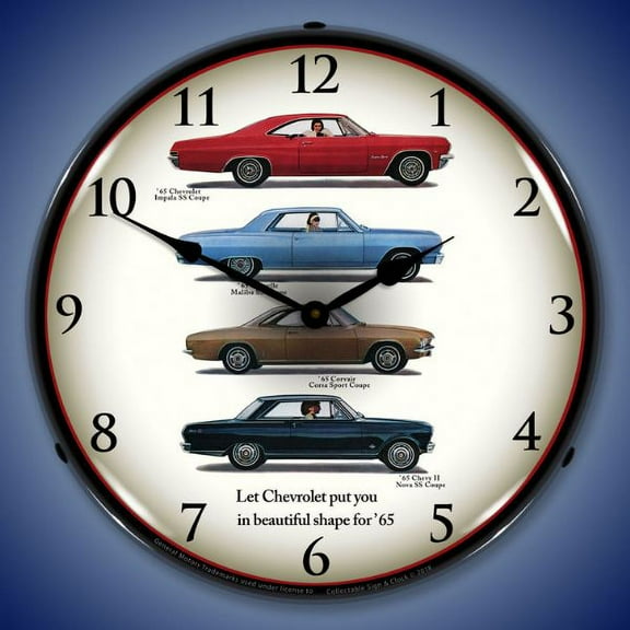 Collectable Sign and Clock 1965 Chevrolet Lineup LED Lighted Premium Wall Clock