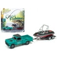 thumbnail image 1 of 1965 Chevrolet Truck Green with Boat and Trailer "Gone Fishing" 1/64 Diecast Model Car  by Johnny Lightning, 1 of 4