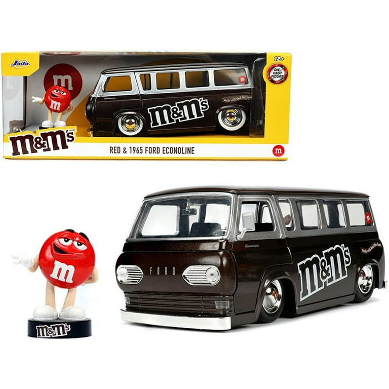 1965 Ford Econoline Bus with Red m&m's Figurine, Brown- Jada