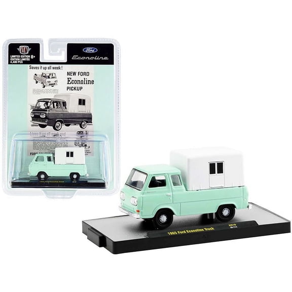 1965 Ford Econoline Pickup Truck with Camper Shell Mint Green and White Limited Edition to 4400 pieces Worldwide 1/64 Diecast Model Car by M2 Machines