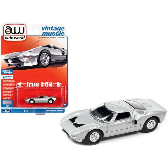 1965 Ford GT40 MK1 Silver Metallic "Vintage Muscle" Limited Edition 1/64 Diecast Model Car by Auto World