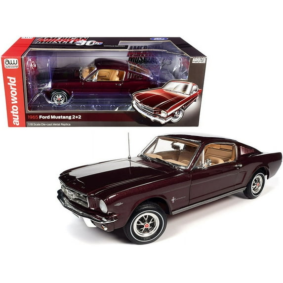 1965 Ford Mustang 2+2 Vintage Burgundy Metallic American Muscle 30th Anniversary 1/18 Diecast Model Car By Autoworld Amm1248