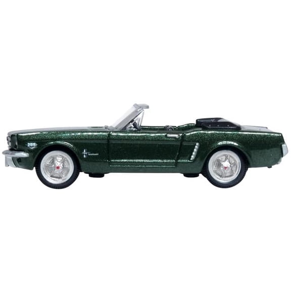 1965 Ford Mustang Convertible 1 by 87 HO Scale Diecast Model Car, Ivory Green Metallic