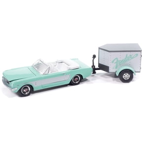 1965 Ford Mustang Convertible w/Small Enclosed Trailer - Aquamarine 1:64 Scale