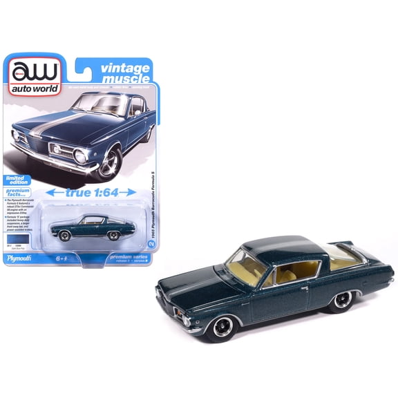 1965 Plymouth Barracuda Formula S Dark Blue Metallic with Silver Stripe "Vintage Muscle" 1/64 Diecast Model Car by Auto World